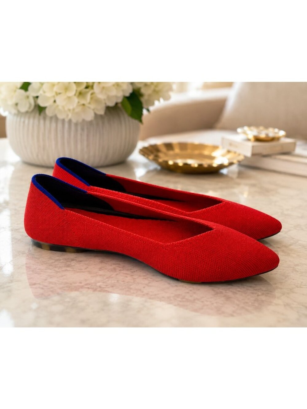 Rothy’s The Point Flats Women’s 5.5 Red Knit Pointed Toe Slip On NWOT